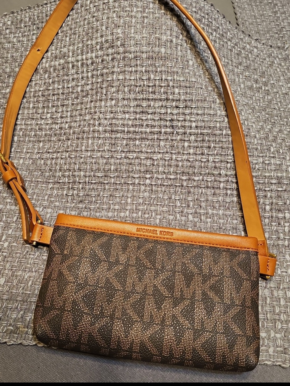 Michael Kors Brown & Tan MK Signature Crossbody Pouch